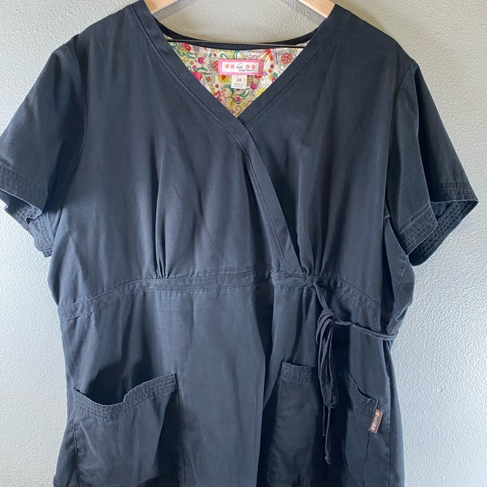 Koi Gray Wrap Tie Front scrub shirt